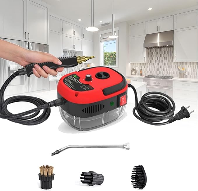 Steam Cleaner2500W Handheld Pressurized Steam Cleaner with 3 Brush Heads Portable for Home Car Furniture Kitchen Bathroom and Wall
