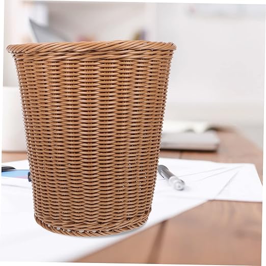 Alipis Woven Wastebasket Eco-Friendly Simulated Rattan Trash Basket for Office Home Sturdy Beige Design Decorative Container for Bathroom Kitchen Living Room