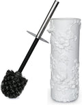 White Floral Branches Design Resin Toilet Bowl Brush and Holder Set Elegant Bathroom Cleaning Tool with Durable Bristles Compact and Functional