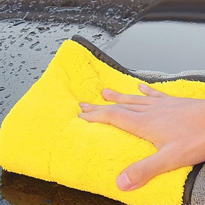 SOFTBATFY Ultrasoft Large Thick and Quick Drying Car Microfiber Cleaning Towel 800GSM Polishing Waxing Auto Detailing Towel Cloth (6pack16 x 16inches) (Grey-Yellow)