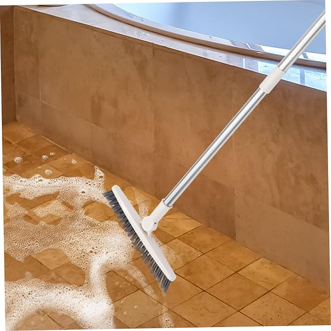 Mobestech 2pcs Floor Scrub Brush Handle Rotatable Cleaning Tool for Deep Clean Bathroom Shower and Tight Spaces Stiff Bristle Design for Grout and Tile Cleaning