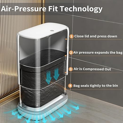 Bathroom Trash Can with Lid 3 Gallon Small Slim Garbage Bin with Auto-Adsorption &amp 75 Bags (5 Rolls) Mini Waste Basket Dog Proof for Bathroom Kitchen Office Bedroom Laundry Toilet Rv Whit