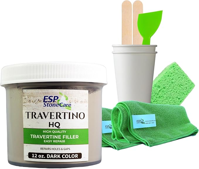 Travertino HQ Dark Repair Kit – Travertine Hole &amp Crack Filler with Tools (Dark Stone Shade)