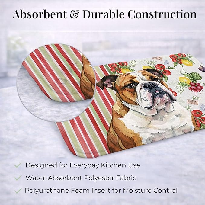 Caroline's Treasures Brindle and White English Bulldog Vegetables Dish Drying Mat Absorbent Dish Drying Mat Pad for Kitchen Counter Dish Drainer Mat for Countertop 14 x 21 Multicolor