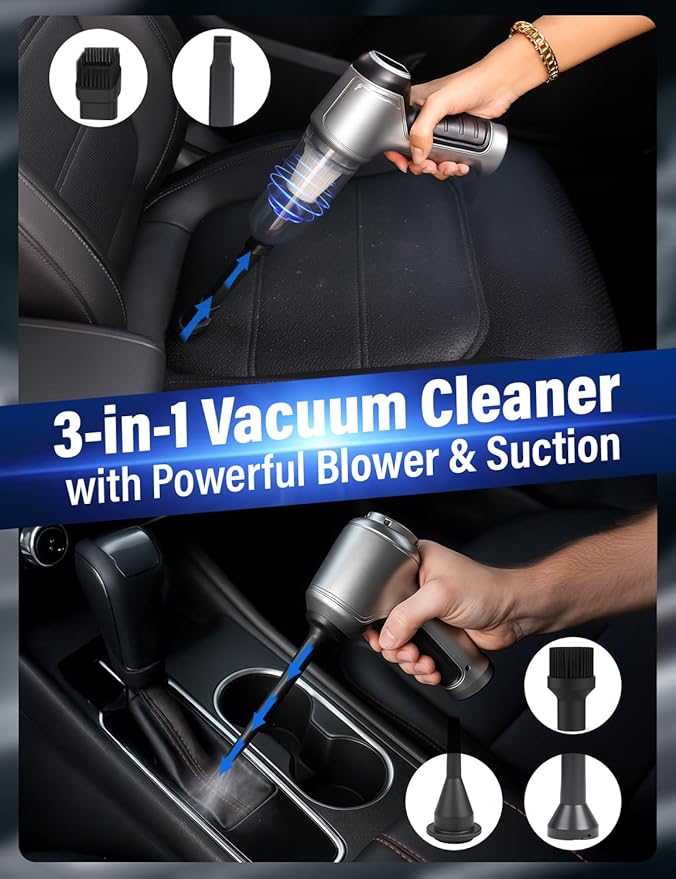 EcoNour 3-in-1 Cordless Handheld Car Vacuum Cleaner – 120W Power 12000Pa High Suction Dual Rechargeable Batteries – Portable Dust Buster for Car Home &amp Pet Hair