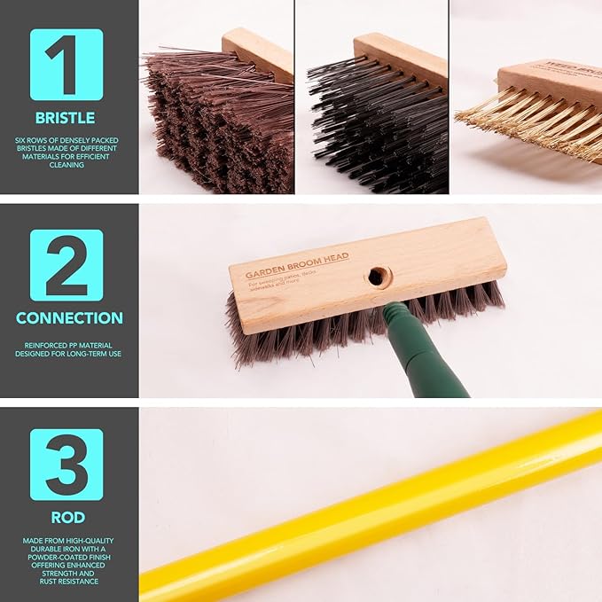 3-in-1 Wire Broom &amp Garden Brush Set – Adjustable 81-140cm Telescopic Handle with Nylon Wire and Gap Brushes for Weeding Moss &amp Algae Removal Patio Cleaning Outdoor Scrubbing