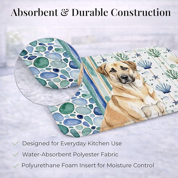 Caroline's Treasures Anatolian Shepherd Dog Coastal Sea Glass Dish Drying Mat Absorbent Dish Drying Mat Pad for Kitchen Counter Dish Drainer Mat for Countertop 14 x 21 Multicolor
