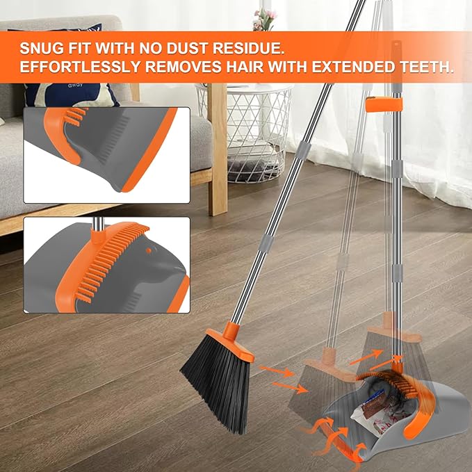 Broom and Dustpan Set Large Broom with Dustpan Combo Set 55 Long Handle Heavy Duty Industrial Dust pan Set for Classroom Lobby Home