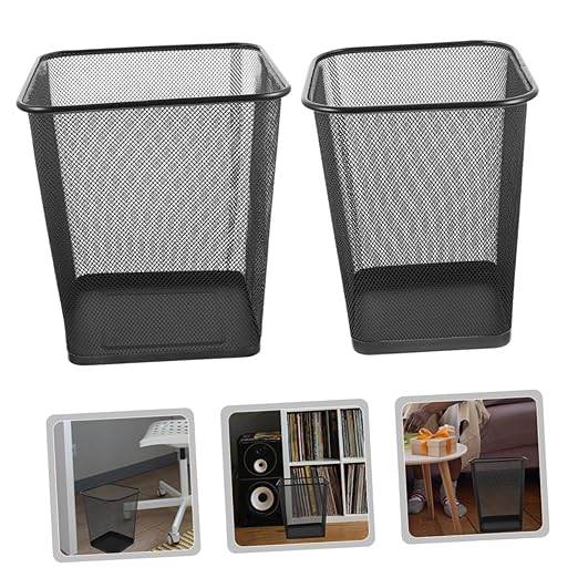 2Pcs Sturdy Mesh Trash Can for Home Office Hollow Design Waste Bin Scratch Iron Wastebasket for Bedrooms Craft Rooms and More
