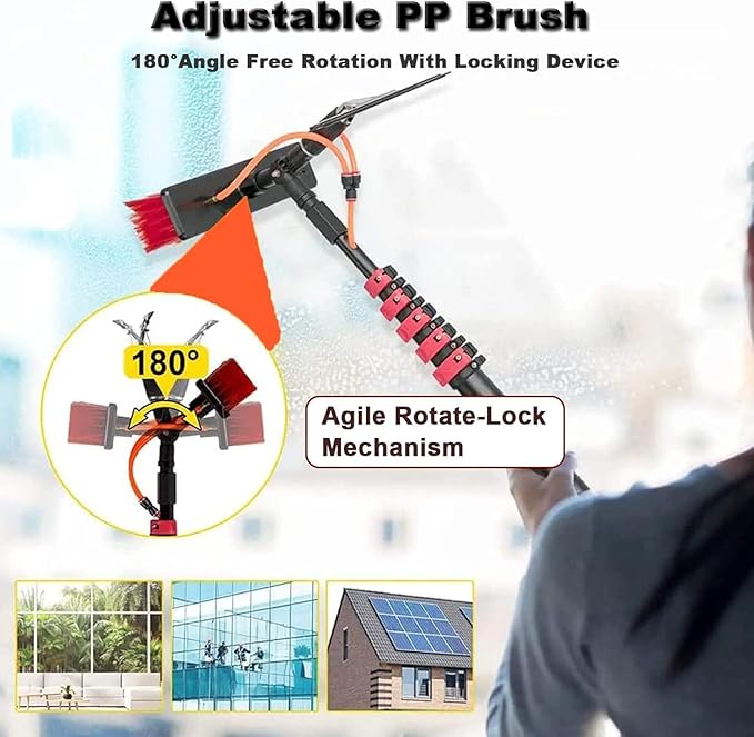 Water Fed Pole Kit Water Fed Pole Kit 12-39 Feet Water Fed Cleaning Brush with Squeegee &amp Telescopic Brush Window Cleaner &amp Solar Panel Cleaning System Washing Kit for High Wind