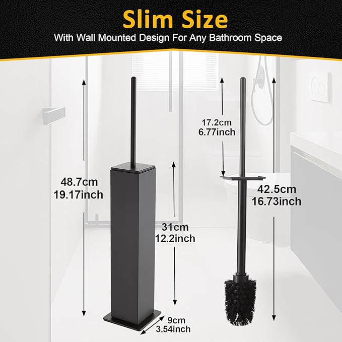 Toilet Brush and Holder Floor Standing Gun Gray with 2 Replaceable Heads Bathroom Toilet Brush Freestanding Toilet Bowl Brush with Removable Liner and Splash Guard Modern Square Design