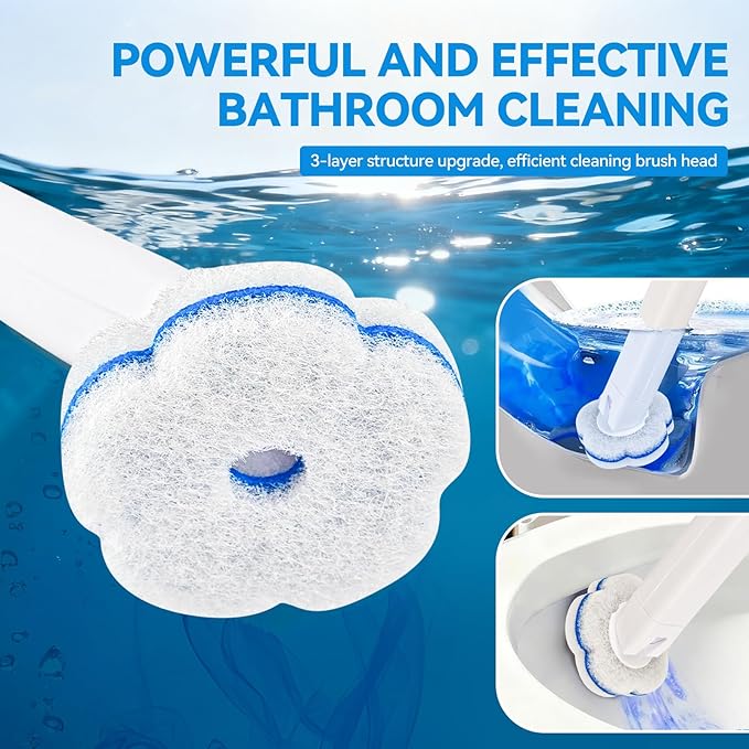 Disposable Toilet Brush with 48 RefillsToilet Bowl CleanerToilet Cleaning SuppliesToilet Bowl BrushToilet Cleaner BrushToilet Brush with Holder for Cleaning and Hygienic (New White)
