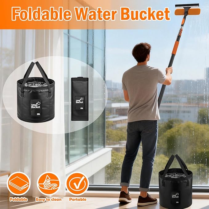 36FT High Reach Duster Cleaning Kit with Extension Pole High Ceiling Fan Cleaner Duster Tool for Fan Blades Window Washing Kit with Microfiber Feather Duster &amp Window Squeegee &amp Bucket