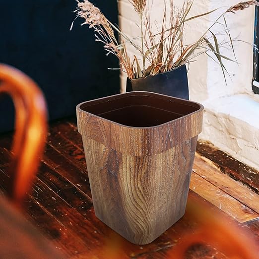 VOSAREA Garbage Can for Bathroom Capacity Trash Can Wood Grain Wastebasket Material