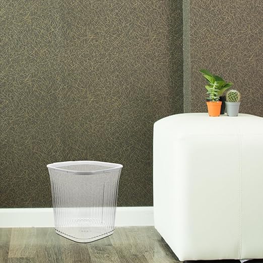 Large Capacity Transparent Striped Trash Can with Square Space-Saving Design for Bathroom Bedroom Living Office Garbage Wastebasket