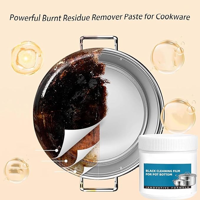 Powerful Burnt Residue Remover Paste for Cookware Stainless Steel Scratch Remover Black Cleaning Film for Pot Bottom Pan Cleaner for All Cookware Material Surface-Friendly and Scratch-Free (2pcs)