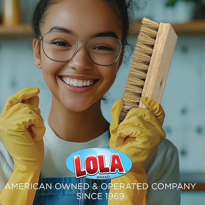 LOLA Deck Scrub Brush 9 x 3.5 Head w/Natural Coco Bristles for Outdoor Cleaning Removes Dirt &amp Grime from Patios Decks Grout 1 Count