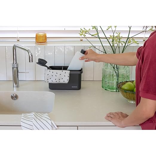 Brabantia SinkSide Cleaning Caddy with Handle - Dark Gray | Cleaning Products Organiser &amp Storage |Ergonomic &amp Compact Basket for Cleaning Tools