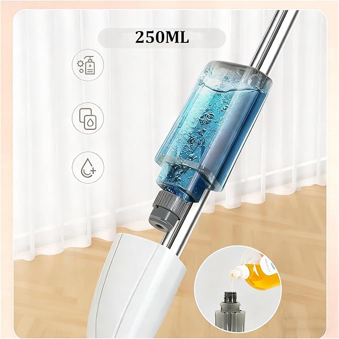 Large Household Spray Mop with Replaceable Microfiber Pad for Wet and Dry Cleaning Pads Rotating Broom(Mop with 2pc Cloth)