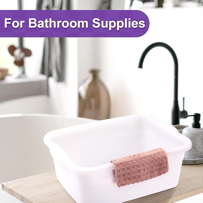 Honeydak 3 Pack Plastic Wash Basins 12 Quart Dish Pan Rectangular Wash Tub White Dishpan for Kitchen Bathroom Sink Face Washing Cleaning Foot Hospital Soaking Laundry Storage Cleaning Supplies