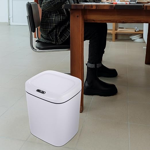 BESTYASH Smart 12l Automatic Sensor Trash Can with Lid Battery-Powered Intelligent Garbage Storage Container for Bathroom Bedroom and Kitchen White Household Waste Bin
