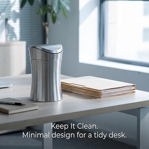 Compact Mini Countertop Trash Can 304 Stainless Steel 1.5 Gallon with Swing Lid - Odor Control Easy Clean Design Tiny Garbage Desktop Trash Cans Ideal for Home Office Bathroom Use