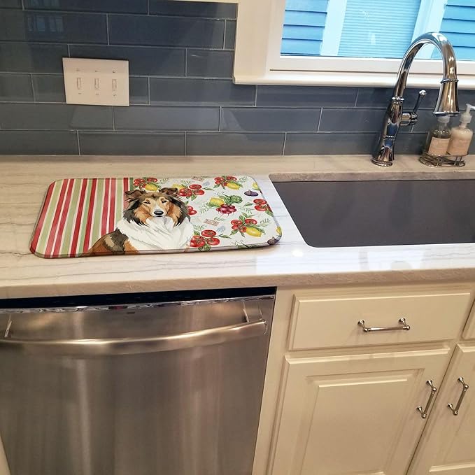 Caroline's Treasures Sable Collie Vegetables Dish Drying Mat Absorbent Dish Drying Mat Pad for Kitchen Counter Dish Drainer Mat for Countertop 14 x 21 Multicolor