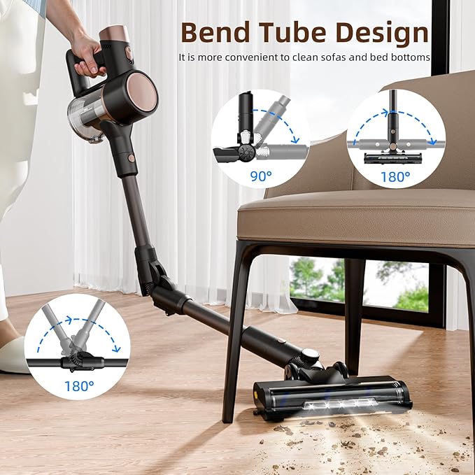 COWSAR Cordless Stick Vacuum Cleaner Bagless Lightweight Stick Vacuum for Carpet and Floor 8-in-1 Rechargeable Wireless Powerful Suction Vacuum Cleaner for Home Gray