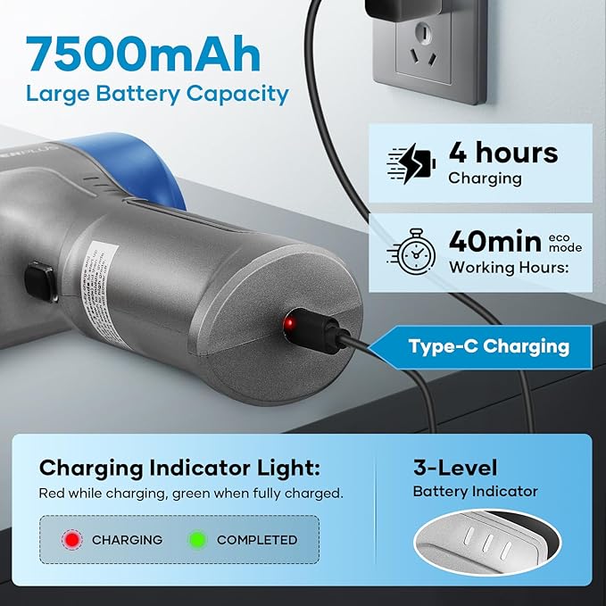 Mini Vacuum Cleaner 3 in 1 Car Vacuum Cleaner High Power 15000PA Powerful Suction Air Duster 7500mAh Adjustable Small Vaccum Portable Cordless for CarsDesktopHome- Light Blue