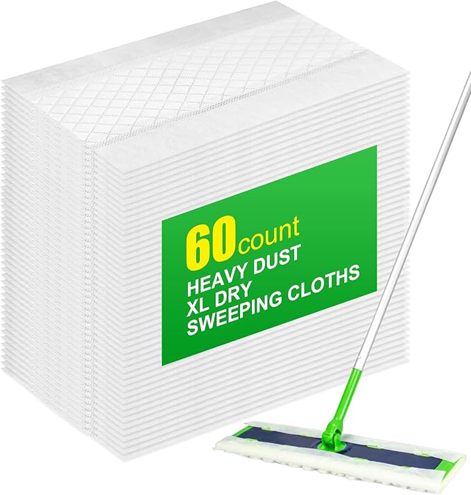 60 Count Thicken Heavy Duty XL Dry Sweeping Cloths for Swiffer Sweeper XL MopDisposable X-Large Pet Dry Mop RefillMulti-Surface Dry Cloth Refills for Floor Cleaning