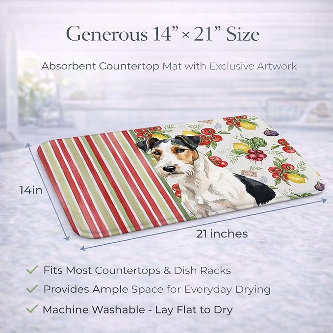 Caroline's Treasures Smooth Fox Terrier Vegetables Dish Drying Mat Absorbent Dish Drying Mat Pad for Kitchen Counter Dish Drainer Mat for Countertop 14 x 21 Multicolor