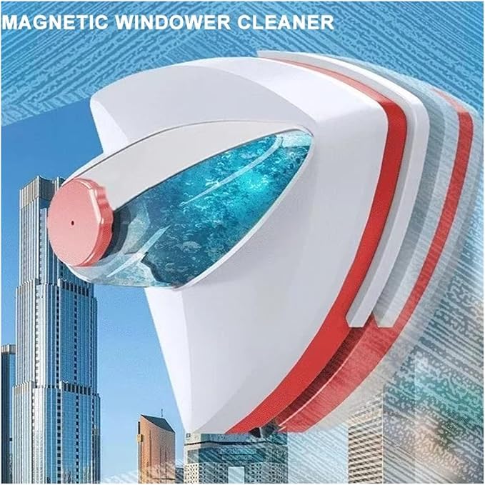 Magnetic Glass Window Cleaner Brush Double-Layer Automatic Water Discharge Wiper(Red 8-15mm)
