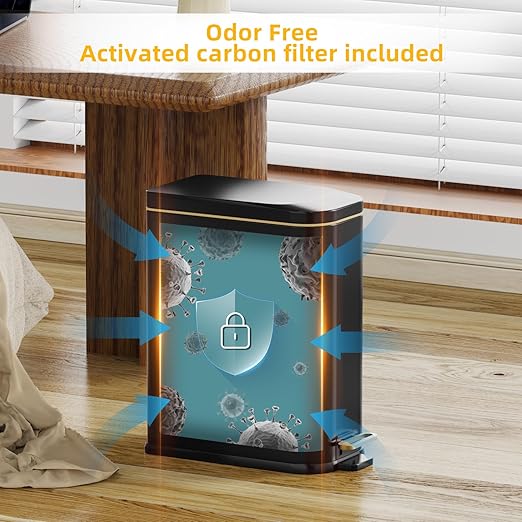 Bathroom Trash Can with Soft Close Lid 15L/ 4 GallonRectangular Trash Can with Removable Wastebasket Step Pedal Slim Wastebasket for Bedroom Home OfficeB
