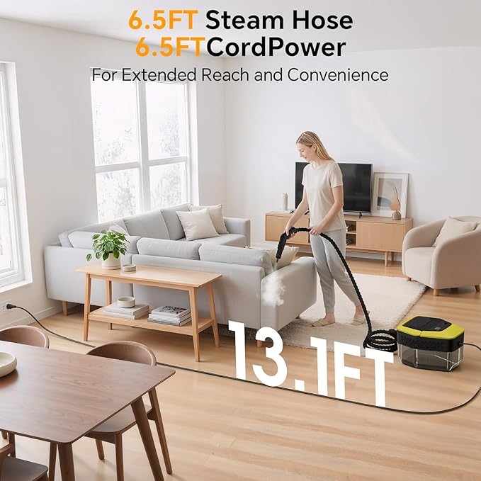 Heapsion Handheld Steam Cleaner 4 Bar Pressure 15s Fast Heat-Up 1.8L Large Capacity Tank 6 Steam Levels 12-Piece Accessories 1500W Portable Steam Cleaner for Grout Tiles Kitchen Car Detailing