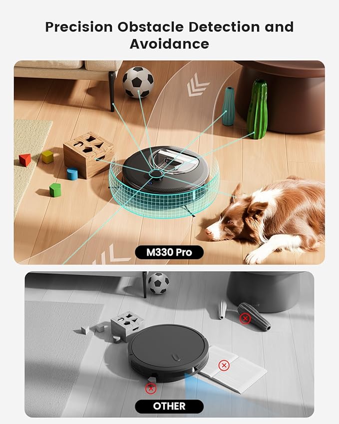 Lefant LiDAR Robot Vacuum and Mop Smart Mapping and Obstacle Avoidance Tangle-Free Pet Hair 2.4G/5G WiFi App Control Slim Design for Wider Coverage Carpet Detection M330 Pro