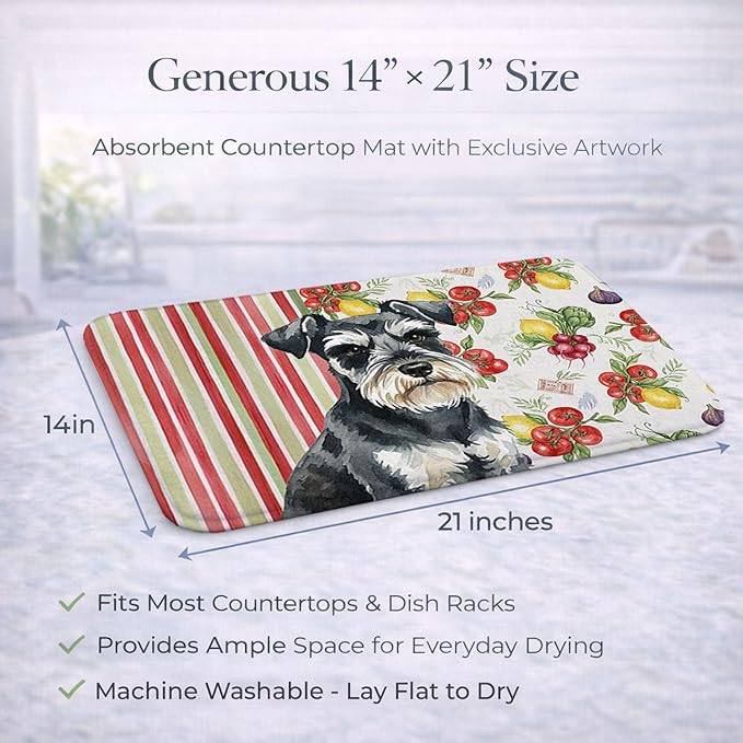 Caroline's Treasures Black &amp Silver Miniature Schnauzer Vegetables Dish Drying Mat Absorbent Dish Drying Mat Pad for Kitchen Counter Dish Drainer Mat for Countertop 14 x 21 Multicolor