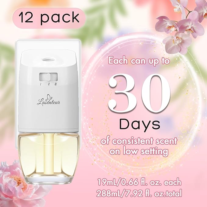 Plug In Air Fresheners for Home 12 Pack – Peony Jasmine Orchid Lilac Wall Plug in Refills Room Freshener for Home Bathroom Bedroom Compatible with Air Wick &amp Glade Not for Glade Plus