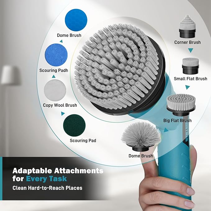 Alloyman 1200RPM Electric Spin Scrubber 20V Replaceable Battery Shower Cordless Cleaning Brush Power Scrubber for Cleaning with 8 Brushes for Bathtub/Tub/Tile/Floor