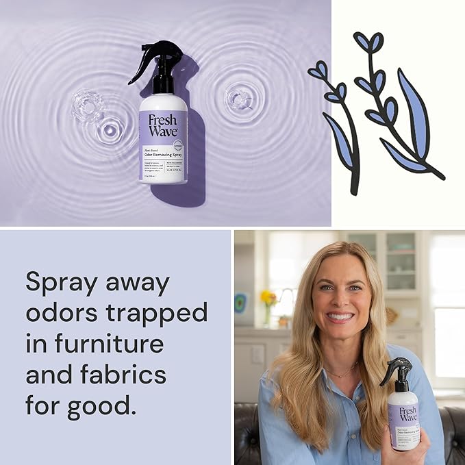 Fresh Wave Lavender Scent Odor Removing Spray 8 fl. oz. | Pack of 4 | Odor Absorber for Home Furniture Fabrics &amp Trash | Safer Odor Relief
