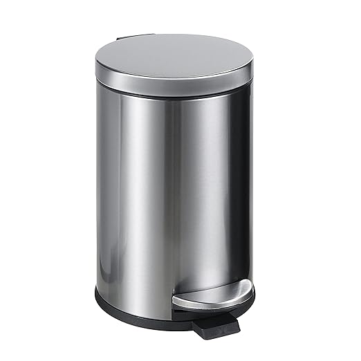 SunnyPoint 4.5 Liter(1.2 Gallon) Small Round Trash Can with Plastic Inner Bucket Bathroom Office Kitchen and Bedroom Step On and Slow Close (S.N)