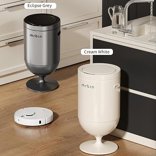 Mrbin Stainless Steel Motion Sensor Trash Can with Lid 5.3 Gallon Wine Glass Shaped Automatic Waste Basket Touchless Smart Round Tall Garbage with High Leg for Office Bedroom Kitchen Eclipse Grey