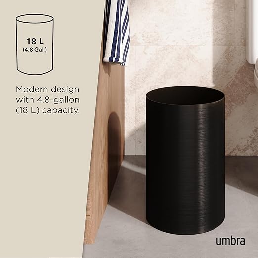 Umbra Metalla Trash Can Waste Basket Plastic 4.5 Gallon (17L) Bin Black