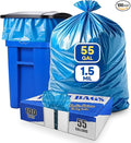 55-60 Gallon Trash Bags Heavy Duty 1.5 Mil Fits Rubbermaid Brute Rollout Round and Square 32-55 Gallon Trash Cans 43 x 47 Large Durable Garbage Trash Can Liners Blue Pack of 100