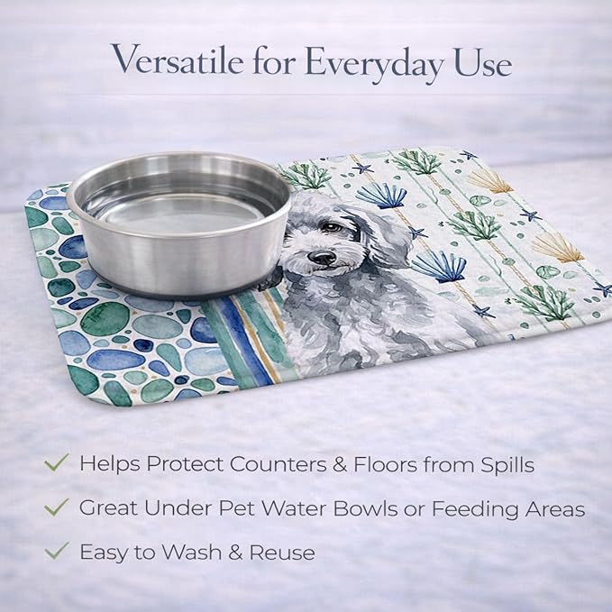 Caroline's Treasures Miniature Silver Poodle Coastal Sea Glass Dish Drying Mat Absorbent Dish Drying Mat Pad for Kitchen Counter Dish Drainer Mat for Countertop 14 x 21 Multicolor