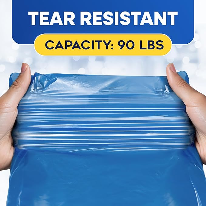 55-60 Gallon Trash Bags Heavy Duty 1.5 Mil Fits Rubbermaid Brute Rollout Round and Square 32-55 Gallon Trash Cans 43 x 47 Large Durable Garbage Trash Can Liners Blue Pack of 100