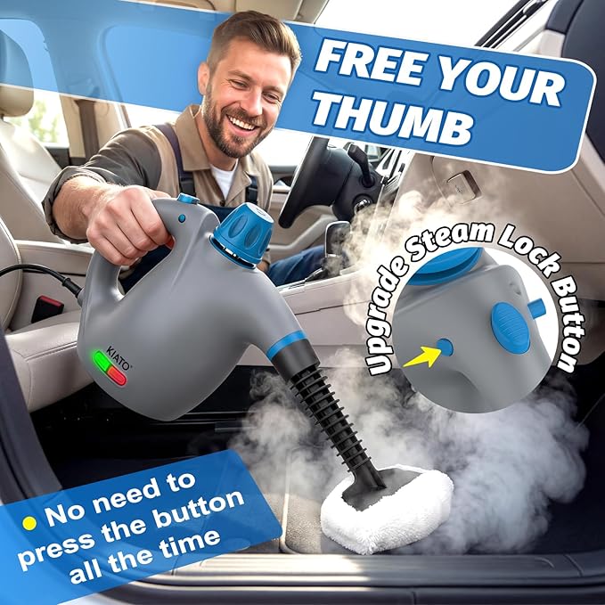 KIATO Handheld Steam Cleaner Hand Held Steamer for Cleaning Home Portable Pressurized Steamers for Upholstery Furniture Sofa Couch Floor Tile Grout Bathroom Grey SC23