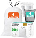 4 Gallon Drawstring Trash Bags (200 Count) 1.1 Mils Heavy Duty Small Garbage Bags Fit 10-15 Liter 2-4 Gal White Trash Bin Liners for Home Office Kitchen Bathroom Bedroom
