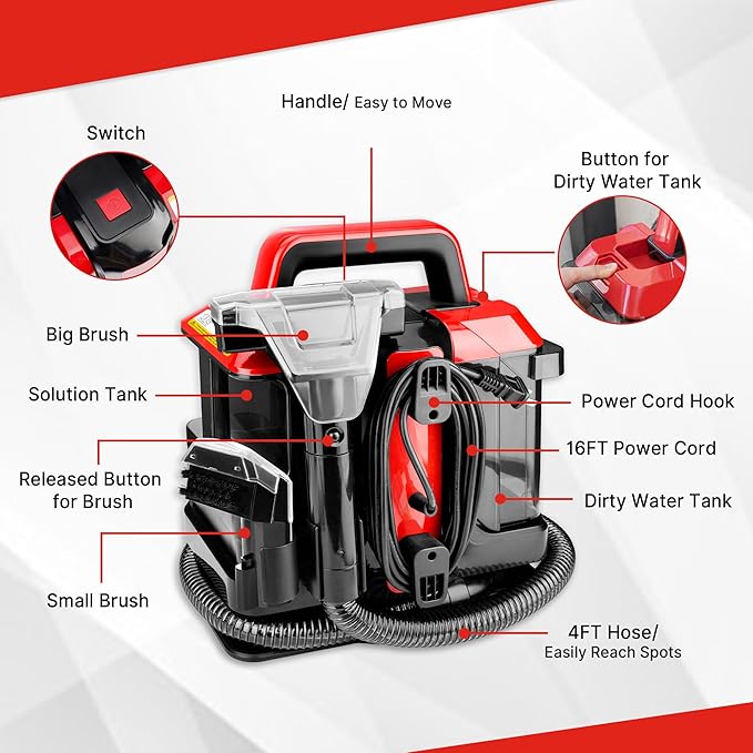 Shop-Vac Portable Carpet and Upholstery Cleaner Machine Powerful Spot Cleaner for Pet Stains Sofa Rug Mattress Curtain and Car Seats Lightweight with Two Cleaner Solutions