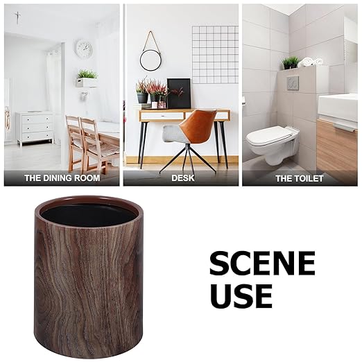 TOYANDONA Imitation Wood Grain Trash Can 8L Large Capacity Round Wastebasket Plastic Sturdy Home Kitchen Office Bedroom Bathroom Waste Container