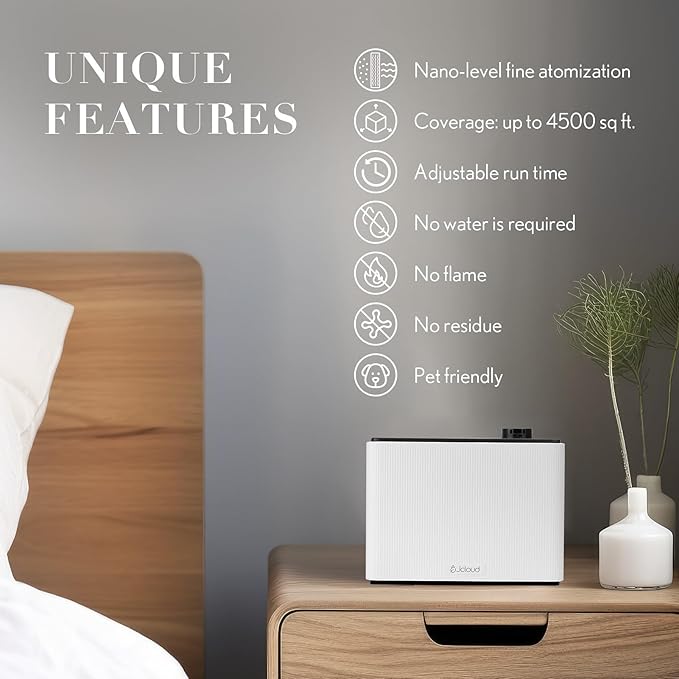 JCLOUD Smart Scent Air Machine 1000ML Hotel Scent Diffuser Cover Up to 4500 Sq. Ft. Waterless Cold Air Diffuser for Home Aromatherapy Diffuser for Essential Oils Large Room White